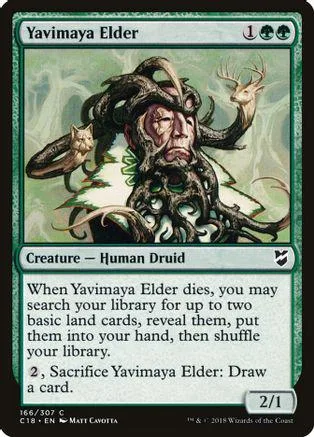 Dark, gnarled druid creature card with green and brown tones.