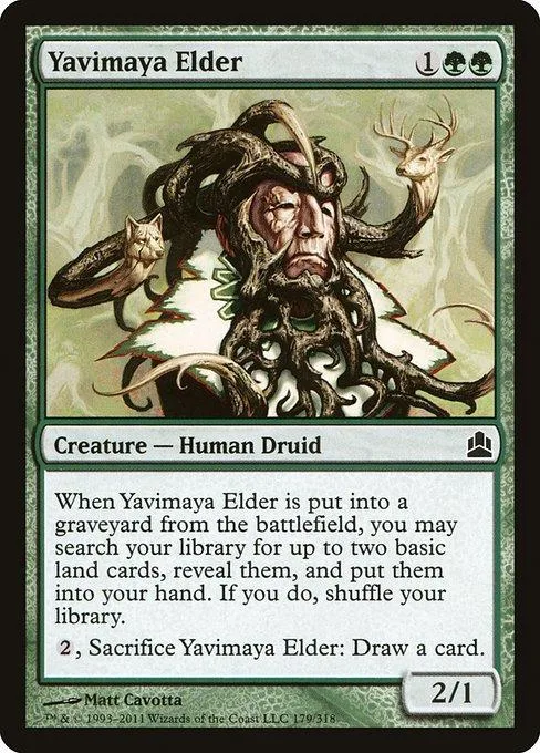 Dark, gnarled druid creature card with green and brown tones.