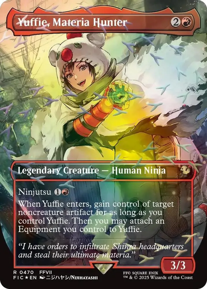 Card art of a ninja character in white and green, with a 3/3 power.
