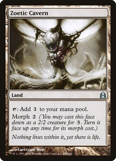 Dark, organic creature on a card titled "Zoetic Cavern." Land type.