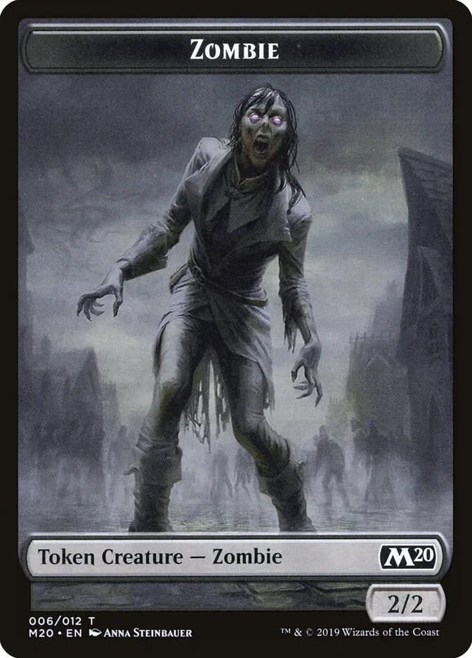 Dark zombie figure in tattered clothes, standing in a misty, dark landscape.