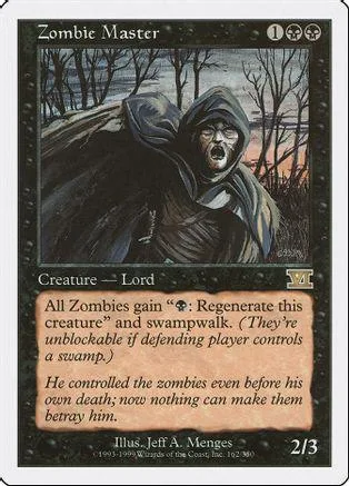 Dark hooded figure in swampy setting on a collectible trading card.