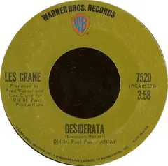 Les Crane Warner Bros. Records – Desiderata / A Different Drummer (Vinyl, 7")