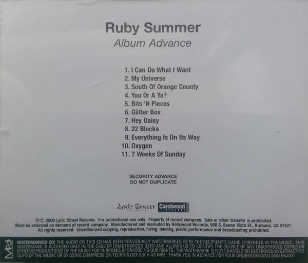 Ruby Summer – Album Advance