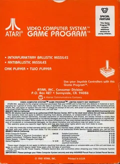 Missile Command — Atari 2600 Price & Value