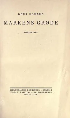 Markens grøde by Knut Hamsun