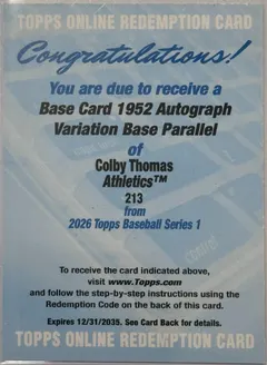 Colby Thomas [1952 Variation Autograph] #213 2026 Topps Baseball
