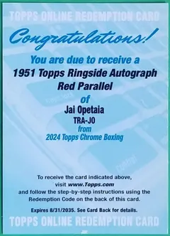 Jai Opetaia [Red Refractor] #TRA-JO 2024 Topps Chrome 1951 Ringside Autograph Boxing