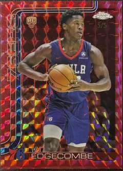 VJ Edgecombe [Red Geometric Refractor] #253 2025 Topps Chrome Basketball